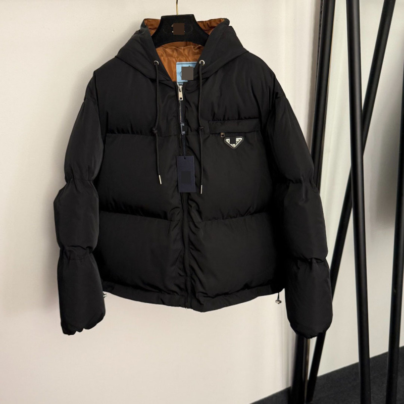 Nanyou High-End Foreign Trade Style New Model with Logo Triangle Decoration, Zipper Pockets, Long-Sleeve Hooded Cotton Jacket