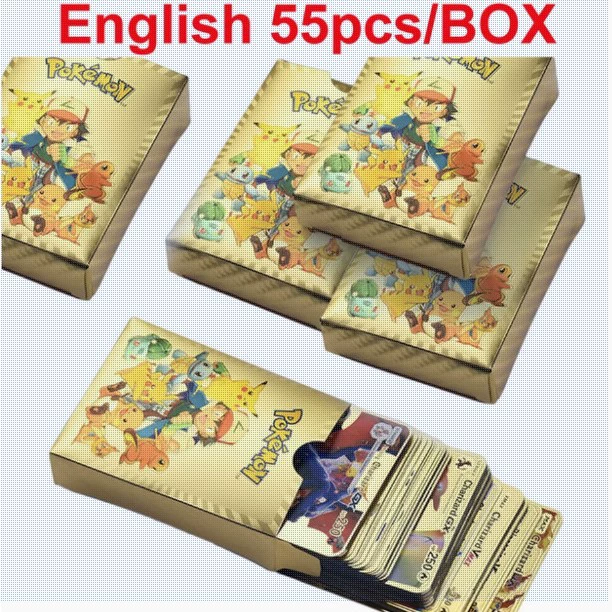 Карта Pokémon Pokémon Золотая фольга Черный Серебро Красочная карта Pokémon Английская коллекция игр Флэш-карта