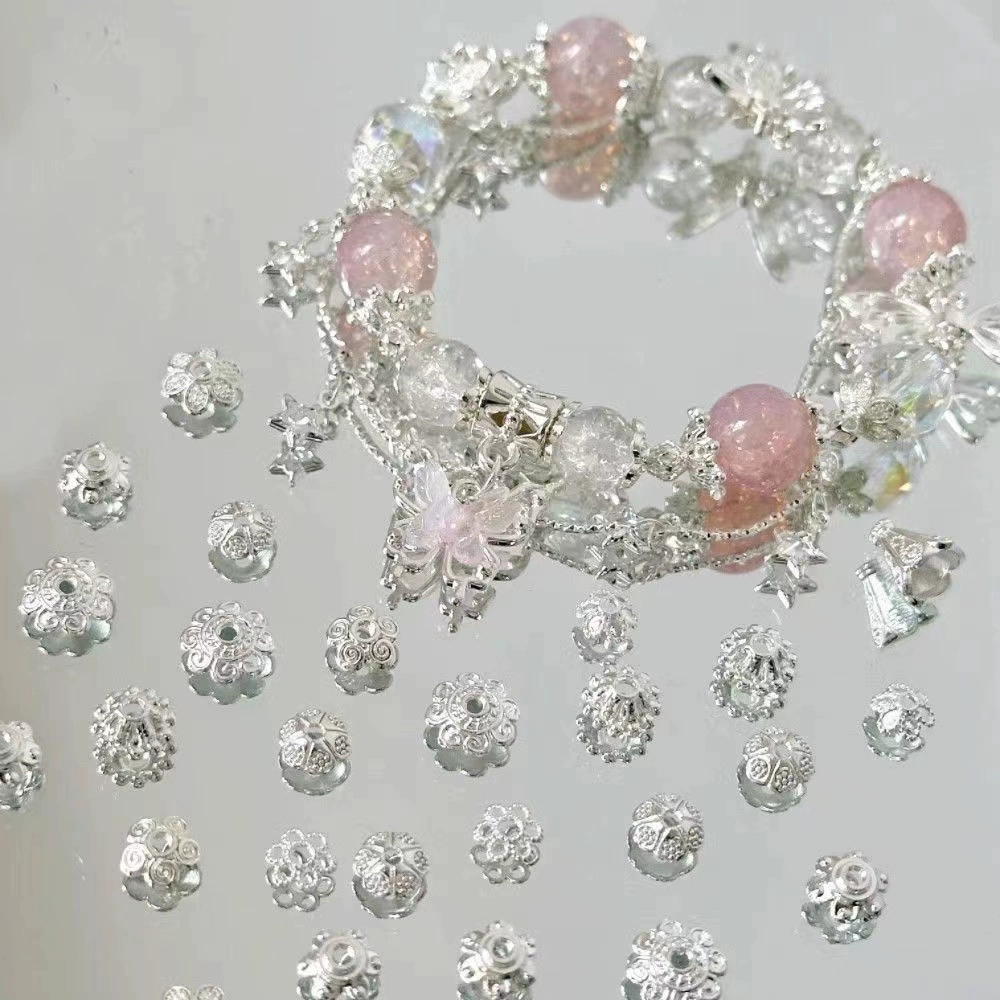 Оптовая продажа, яркое серебро, смешанный вырез, держатель для цветов, колпачок для цветов, браслет ручной работы, браслет, ожерелье, бусины-разделители