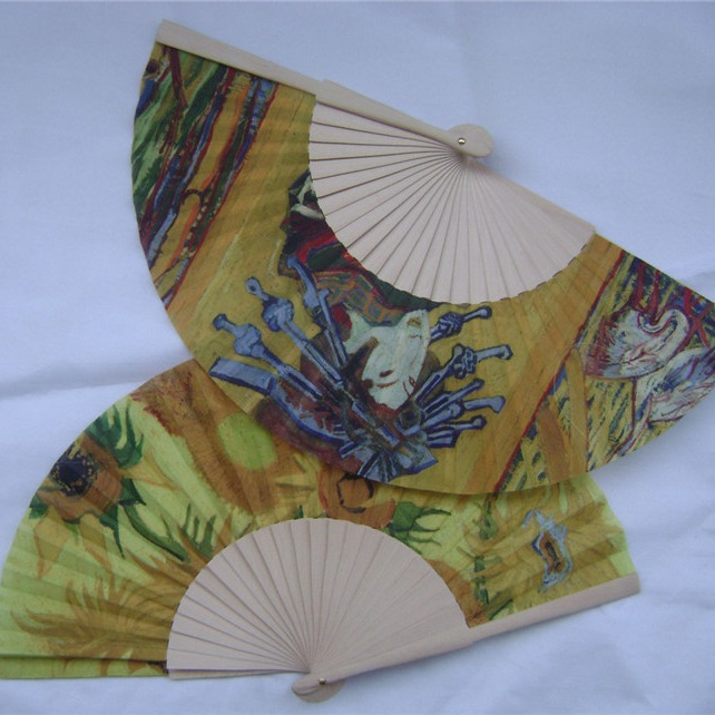 Contenido puede ser personalizado producción pintura hueso Lotus hueso de madera ventilador de superficie de producción español ventilador 23cm ventilador de madera