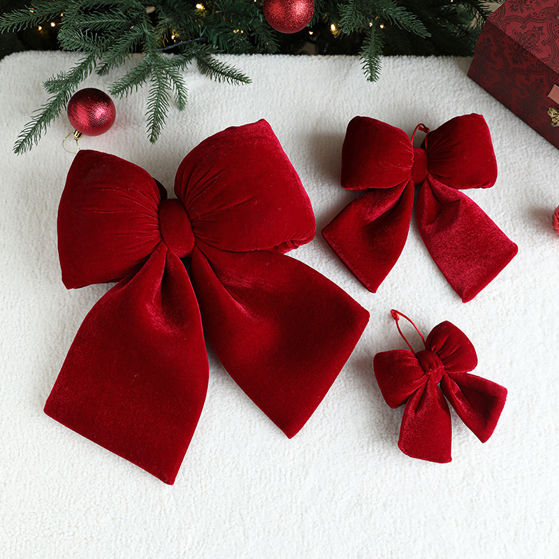 クリスマスリボンレッドクリスマスペンダントベルベットウェディングアレンジメント装飾クリスマスツリーペンダント|undefined
