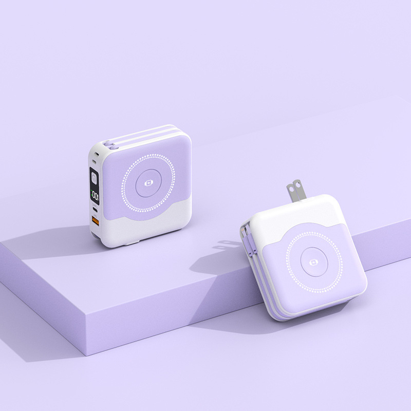 Iwatch 磁気ワイヤレスパワーバンク取り外し可能内蔵ケーブル 22.5W 急速充電壁プラグ 5 イン 1 モバイル電源|undefined