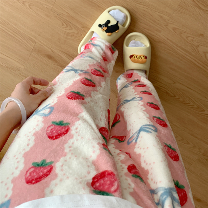 2025 otoño y invierno de flanela de dibujos animados pantalones de pijama individuales gruesos calentados pantalones caseros lindos pantalones