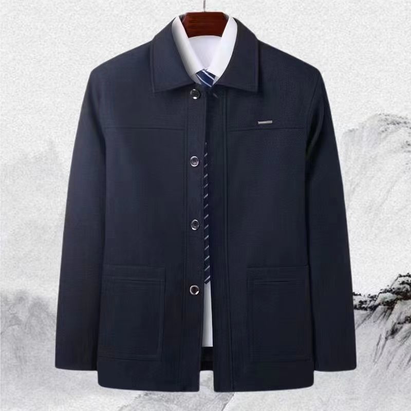 Spring and Autumn Coat Button Thick Coat Middle-aged and Elderly Men's Jacket Grandpa Autumn Coat Dad Jacket
