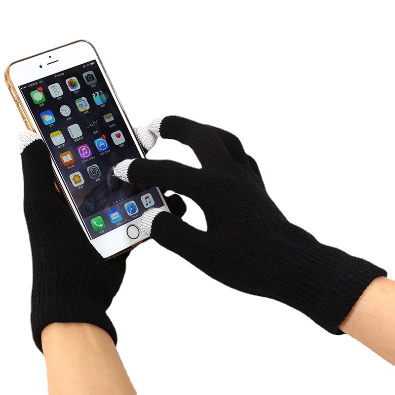 Shunjun fábrica de punto de acrílico personalizado guantes de pantalla táctil guantes de alambre caliente Jacquard para dibujar logotipo bordado