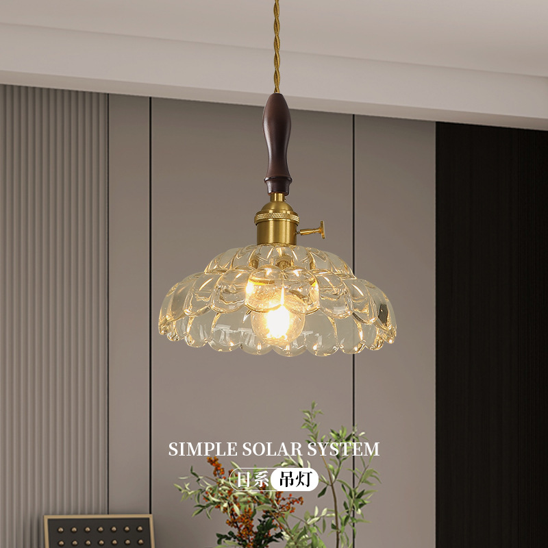 Lámpara de Araña Retro Japonesa de Cristal, Latón y Nogal, para Bodas, Escaparates, Cafeterías, Restaurantes, Bares, Mesitas de Noche