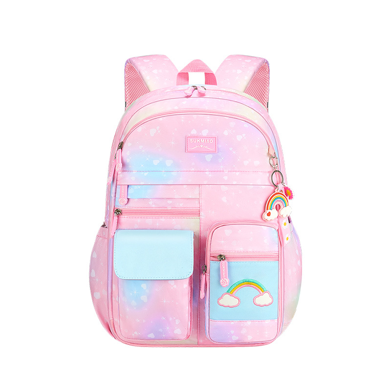 New Schoolbag for Primary School Students Women's Rainbow Lightweight Burden-reducing Ridge Protection Large Capacity Children's Backpack for Grade 1-6 Foreign Trade
