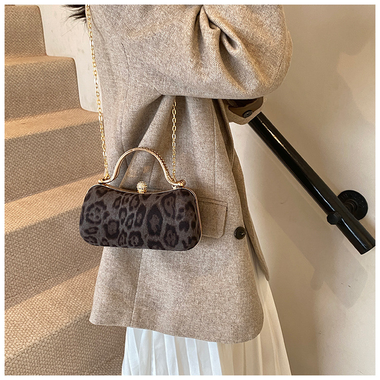 European and American style leopard print chain small square bag for women, 2024 new Korean style fashionable single-shoulder bag, flared crossbody dinner bag undefined