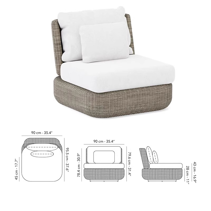 Sofá de caña simple al aire libre combinación de patio balcón silla de caña jardín al aire libre redonda muebles de caña villa impermeable
