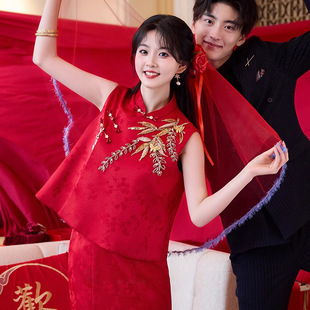 New Chinoiserie Sleeveless Slimming Look Toast Suit 2025 New Red Engagement Dress Bride Princess Wedding Banquet Dress