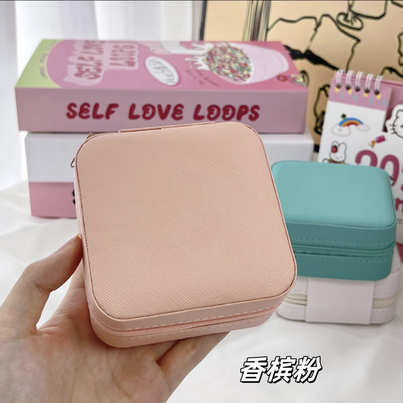 多機能ポータブルレザーツイルジッパーバッグリングネックレスイヤリングイヤリング大容量ジュエリー収納ボックス|undefined