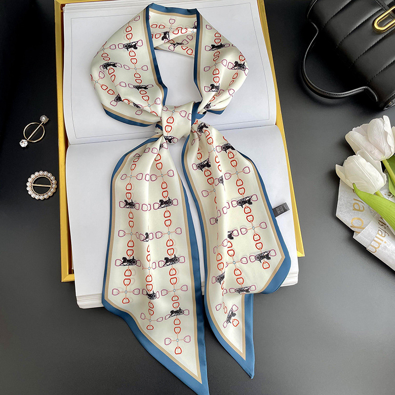 Bufanda larga pequeña para mujer primavera y verano nuevo impreso moda todo partido corbata de pelo bolsa bufanda decorativa cinta banda de pelo