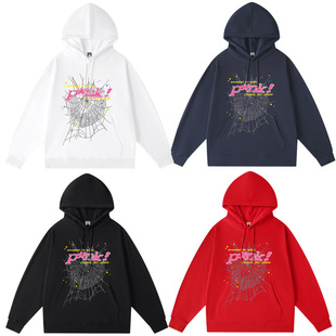Spider web print retro fashion brand hoodie Hip Hop Street sweater men's and women's pullover bottoming shirt all-match neutral fashion