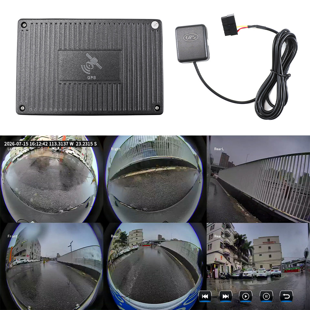 Universal car dash cam with 360-degree panoramic view, sentinel mode, BSD blind spot monitoring, AI recognition, and GPS