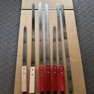 Cross-Border Manufacturers Supply Stainless Steel Barbecue Skewers, Large Wooden Handle Barbecue Skewers, Outdoor Barbecue Tools, Barbecue Flat Skewers