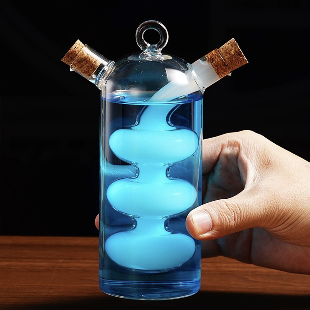 Botella de aceite creativa de doble propósito botella de aceite de vidrio dos en uno botella de condimentos botella de salsa de soja botella de condimentos botella de vinagre de aceite doméstico