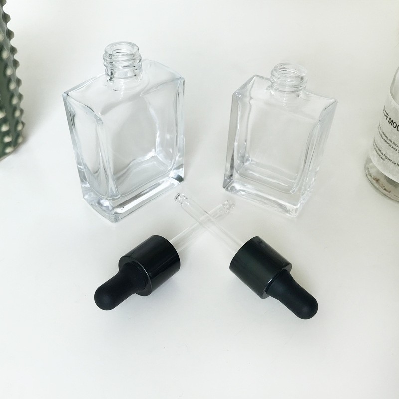 新款15ml30ml50ml100ml精油瓶透明精华液瓶扁方玻璃化妆品包材