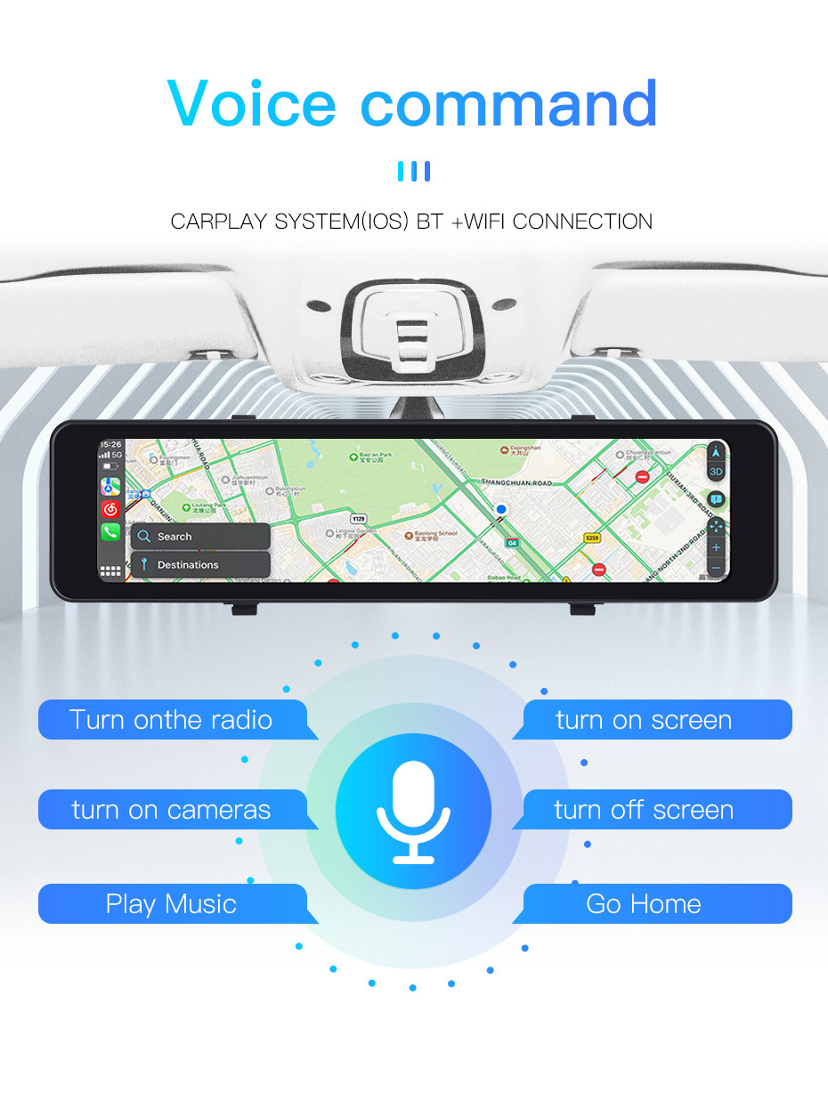 9.66inch 10.3inch 12inch Wireless Carplay Screen Mirroring 4K1080P Rearview Mirror Dual-Channel Dash Cam