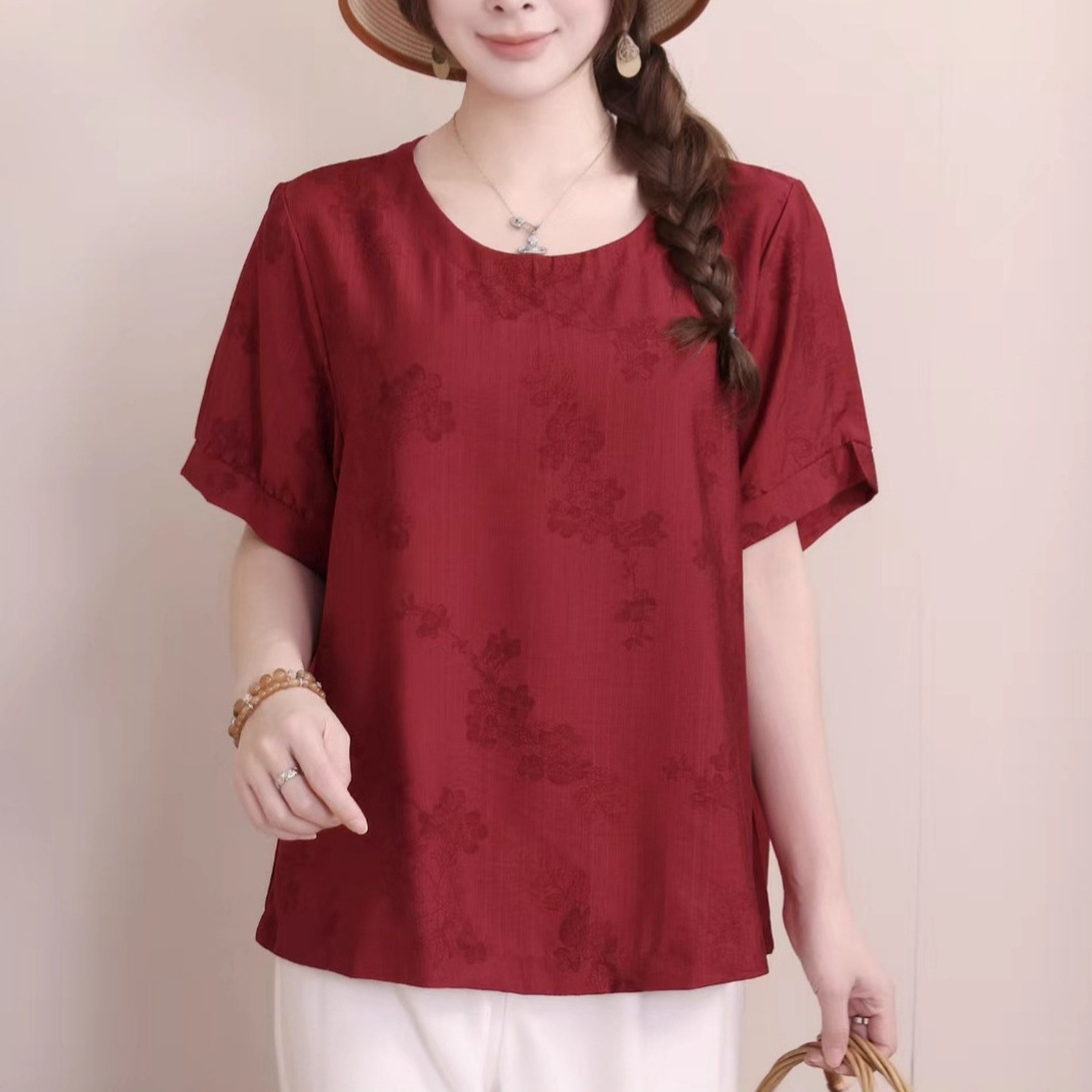 Cross-border nueva camiseta de mujer china impresa camiseta de mujer de manga corta camiseta base de verano overhead cuello redondo artístico ocio image 6