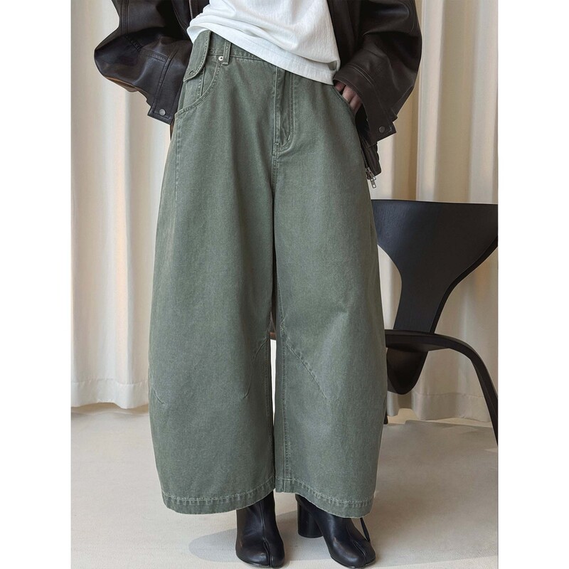 Louvre Early Spring New Korean Style Workwear Style Semi-Elastic Waist Lantern Casual Pants Loose Stereo Silhouette Cropped Pants for Women