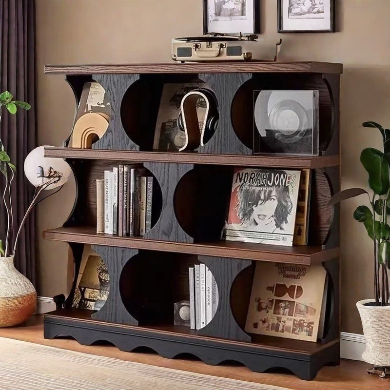 French Retro Solid Wood Bookshelf Living Room Display Cabinet Entrance Cabinet Home Storage Cabinet Display Cabinet Floor-Standing Bookcase