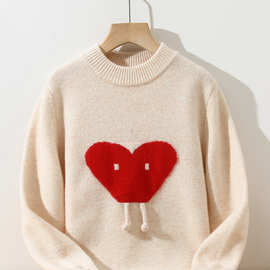跨境2025秋冬儿童爱心纯羊毛衫男女宝宝同款软糯亲肤保暖透气针织