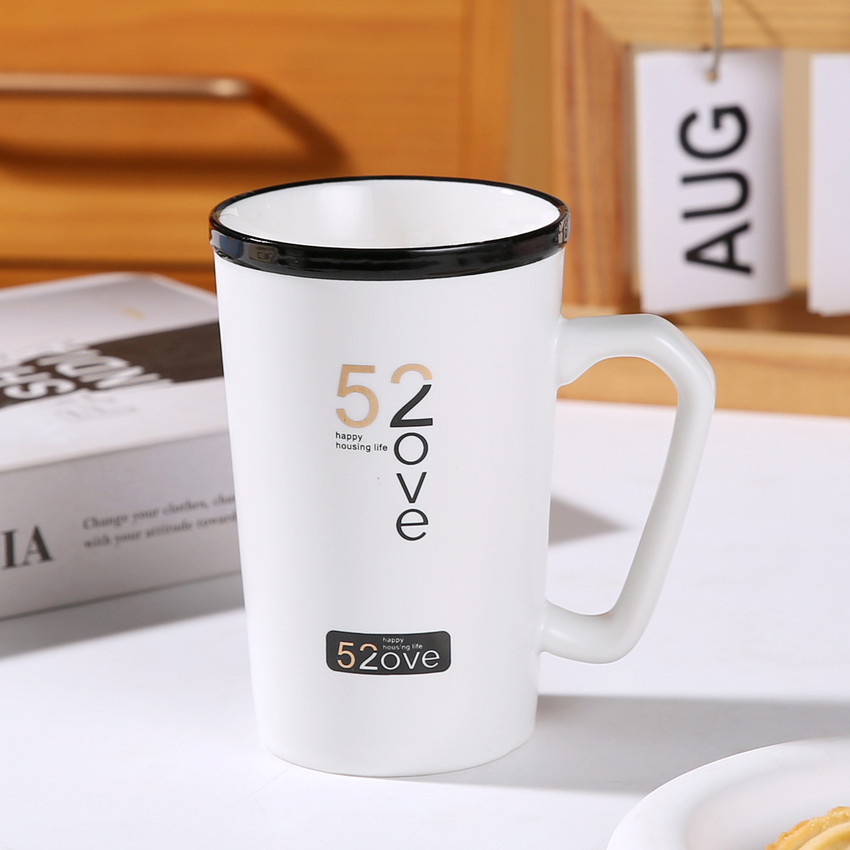 Creativo oro real 520 amor alta taza blanco y negro par simple Oficina leche café