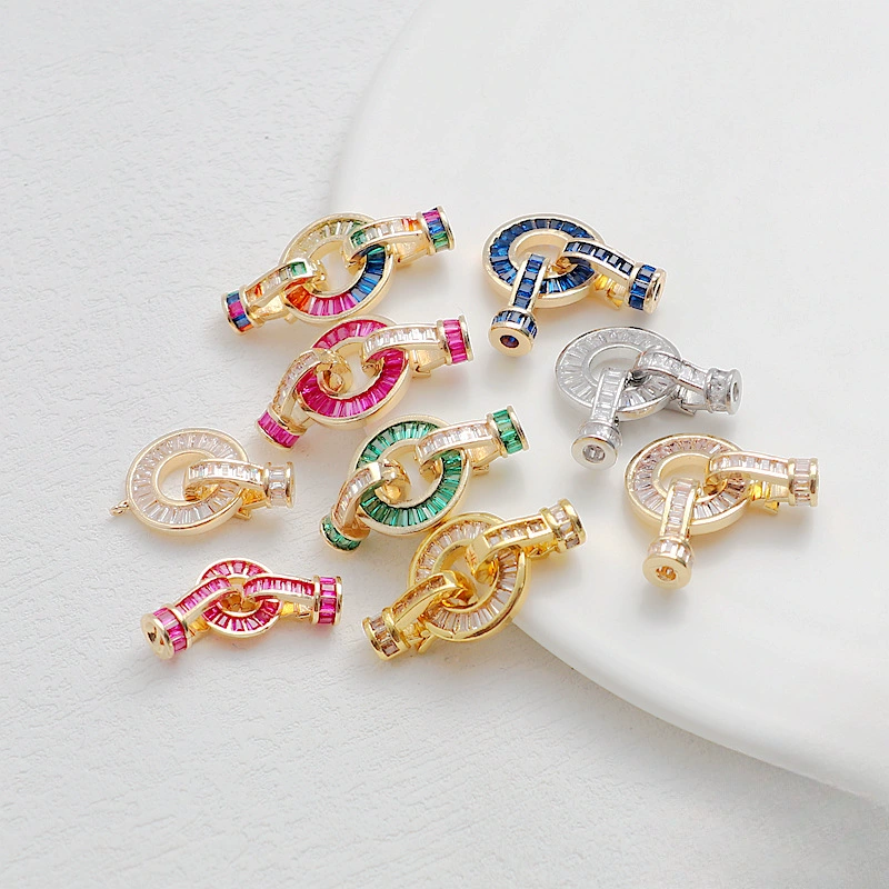 18k цветная мозаика лестница квадратная циркон ожерелье браслет 15 мм двойная пряжка цепная пряжка круглые аксессуары для ювелирных изделий