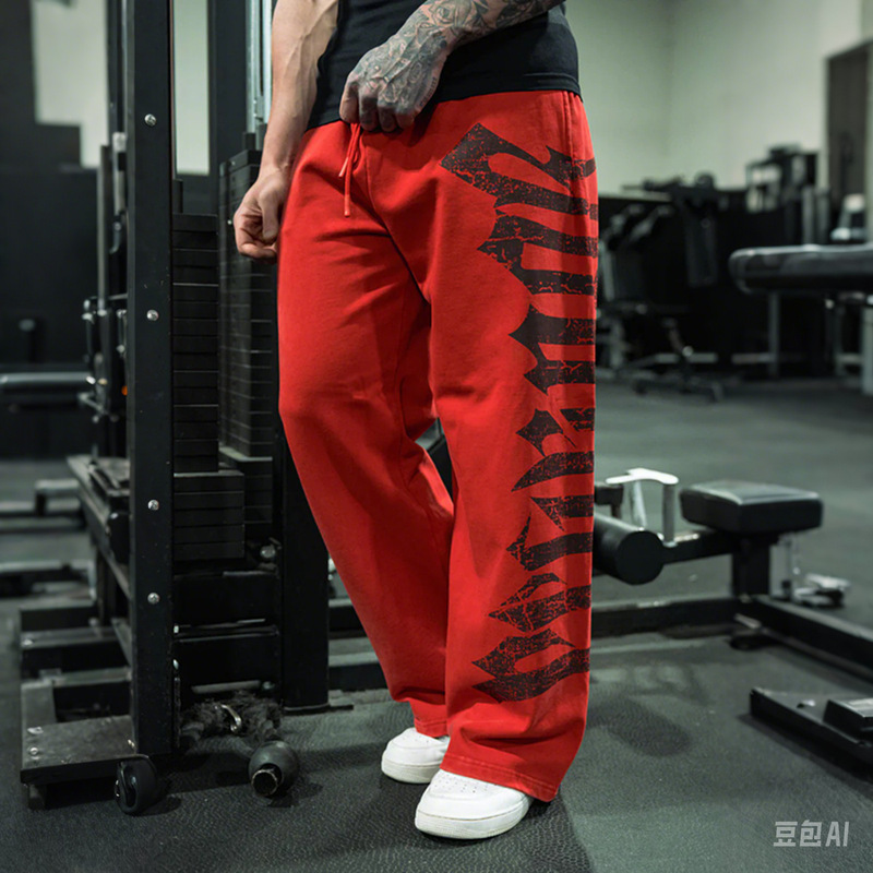 2025 New YOUNGLA American Fashion Sports Pants Gym Running Training Pants Cotton Printed Wide Leg Pants