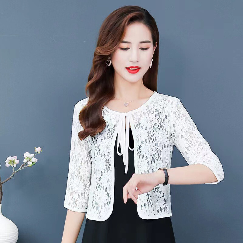 Summer Thin Lace Small Shawl Lace-up Bow Western Style Sunscreen Fashion All-match Short Coat Cardigan Summer Thin Lace Small Shawl Lace-up Bow Western Style Sunscreen Fashion All-match Short Coat Cardigan