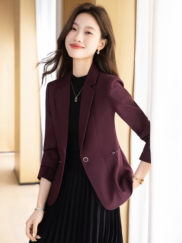 紫红色西装外套女2025秋冬新款一粒扣女西服气质小个子修身女上衣|undefined