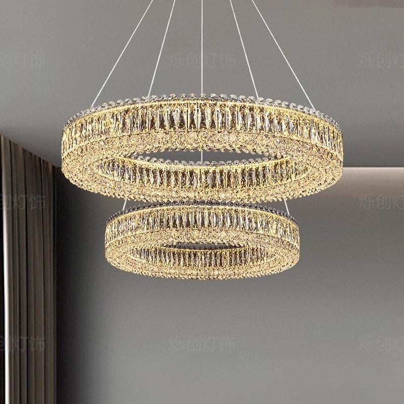 Crystal Lamp Living Room Chandelier Modern Light Luxury Cross-Border Simple Smart Crystal Lamp Hall Bedroom Dining Room Lamp