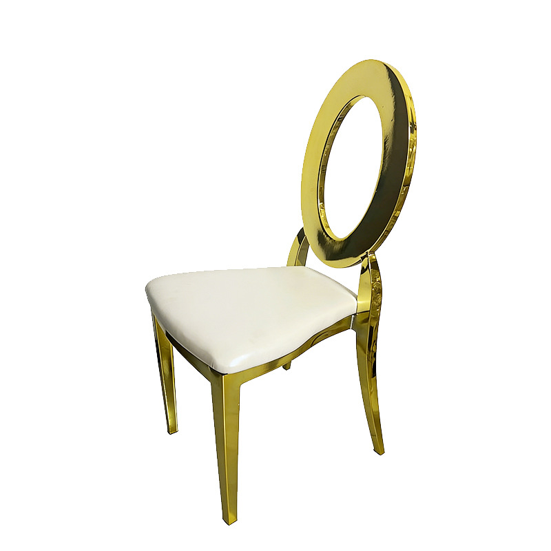 Sala de banquetes de hotel silla de respaldo de anillo simple silla de comedor de lujo ceremonia de boda silla de respaldo hueca de oro ovalada