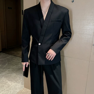 明星同款秀场秋季时尚修身气质痞帅西装男外套西服潮XZ0092-5130