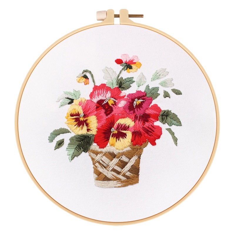 DIY bordado hecho a mano paquete de material de la flor de la cesta de la flor Europea fábrica de bordado de tela para transfronteriza Chino e Inglés