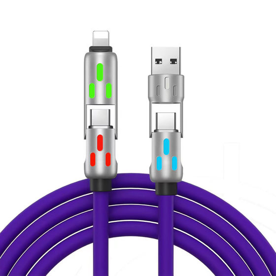 240W Colorful Breathing Atmosphere Lamp Applicable to Apple Huawei Fast Charging Data Line 4-in -1 Liquid Silicone 2-in -2