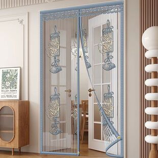 Embroidered Mosquito Net Summer Anti-Mosquito Door Curtain for Home Use, Perforated Magnetic Embroidery Screen Door with Magnetic Strip, Magnetic Home Use, No Drilling Required