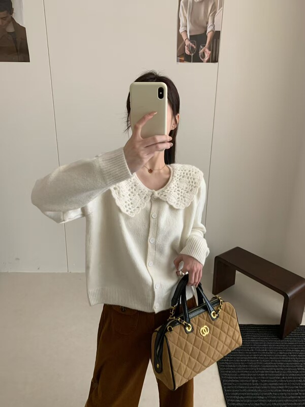 苏珊 2025秋冬季新款清新甜美减龄纯色娃娃领开衫针织毛衣女27838|undefined
