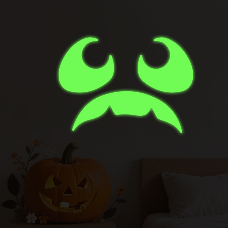 ハロウィン邪悪な表現グリーン発光ステッカーフェスティバルサプライズゴーストフェイス壁装飾 PVC 発光ステッカー|undefined