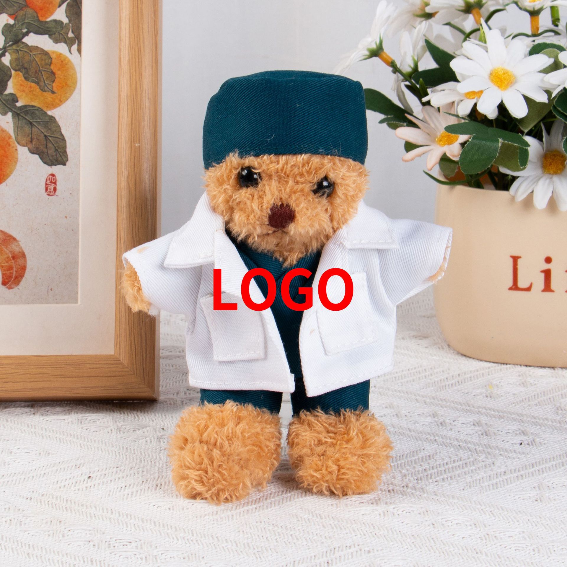 Doctor y enfermera uniformes de oso de peluche uniformes de muñeca de enfermería oso logotipo impresión de regalo de juguetes de peluche