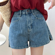 2025夏季新款时尚遮胯高腰显瘦A字开叉短裤薄款牛仔短裤女小个子