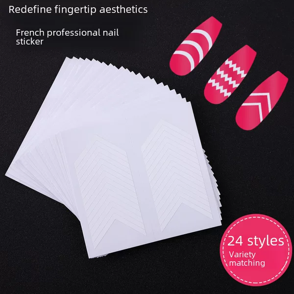 Cross-border tremolo 24 single-piece nail art French stickers nail stickers diy smile stickers line Crescent heart-shaped color stickers