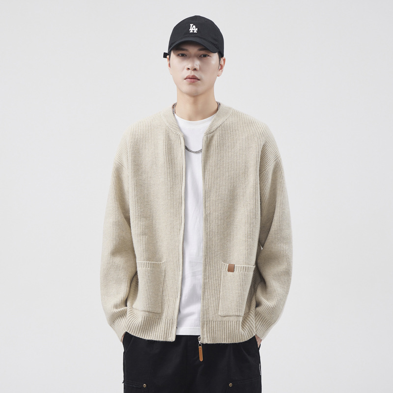 High-End American Baseball Collar Casual Sweater Jacket Men's Knitted Cardigan Autumn and Winter Thickened Outer Sweater Men's Clothing