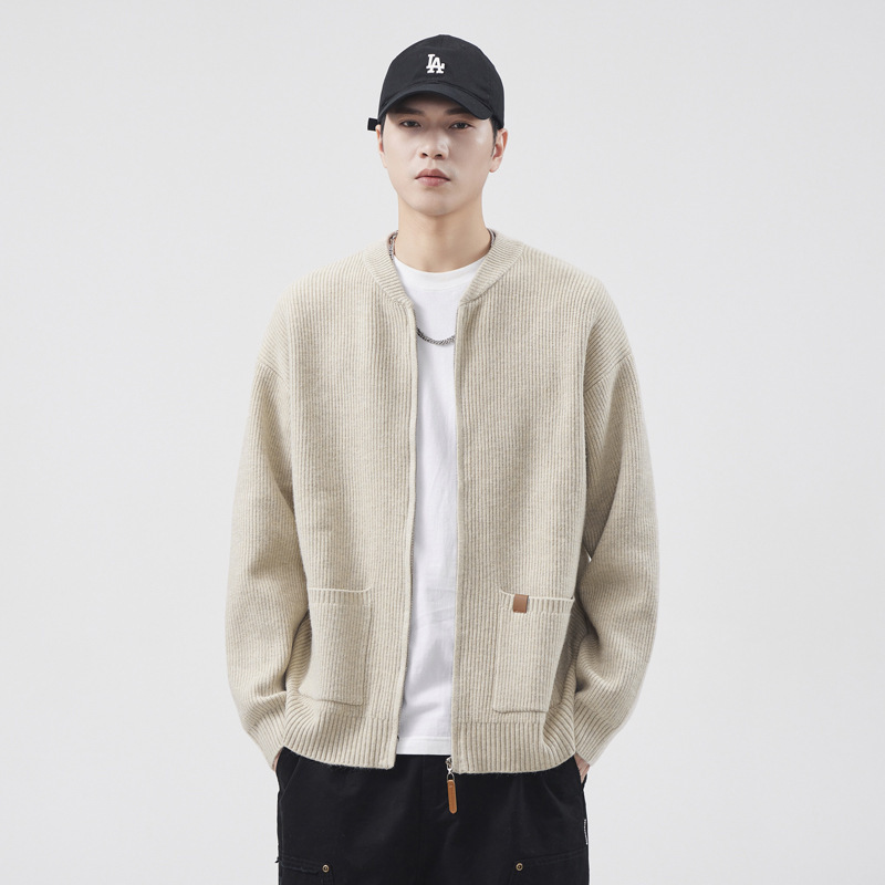 High-End American Baseball Collar Casual Sweater Jacket Men's Knitted Cardigan Autumn and Winter Thickened Outer Sweater Men's Clothing