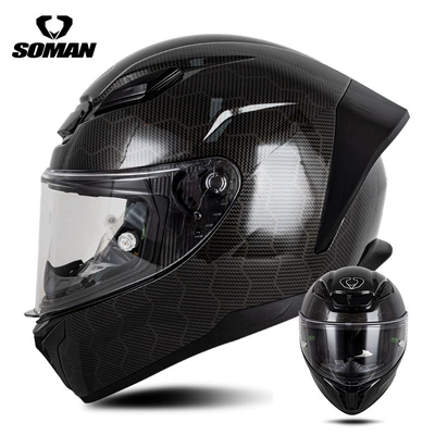 New SOMAN Motorcycle Racing Helmet Men and Women Four Seasons Motorcycle Riding Electric Car Couple Safety Helmet SM973 (Motosiklet kaskı (dəbilqə)) - snake-pattern-carbon-fiber-pattern-s