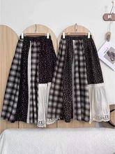 日系森女系复古拼接蕾丝棉麻半身裙女A字裙中长款批发