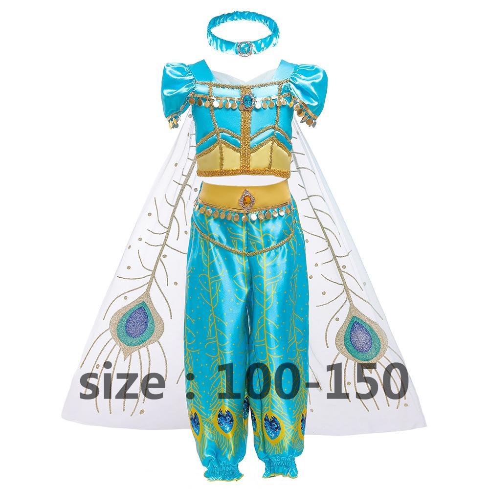 Traje de cosplay para niños europeos y americanos Halloween Aladin Jasmine Princess sequined Top + culottes 2-piece Set