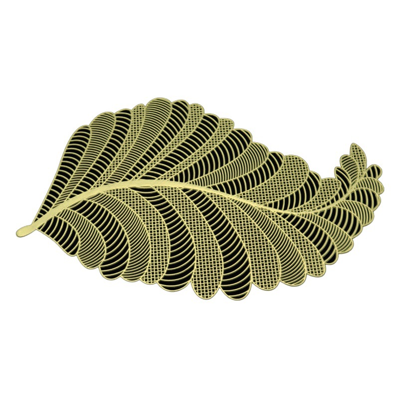Amazon serie dorado decoración de comida occidental mantel en forma de hoja simple mantel posavasos tazón estera al por mayor logotipo impreso