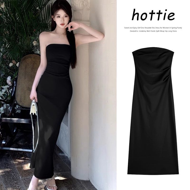 Sweet Spice Girl Off-shoulder Tube-shaped dress Women's Summer Pure Desire Base Inner Skirt Bullet Force Split Hip Long Skirt
