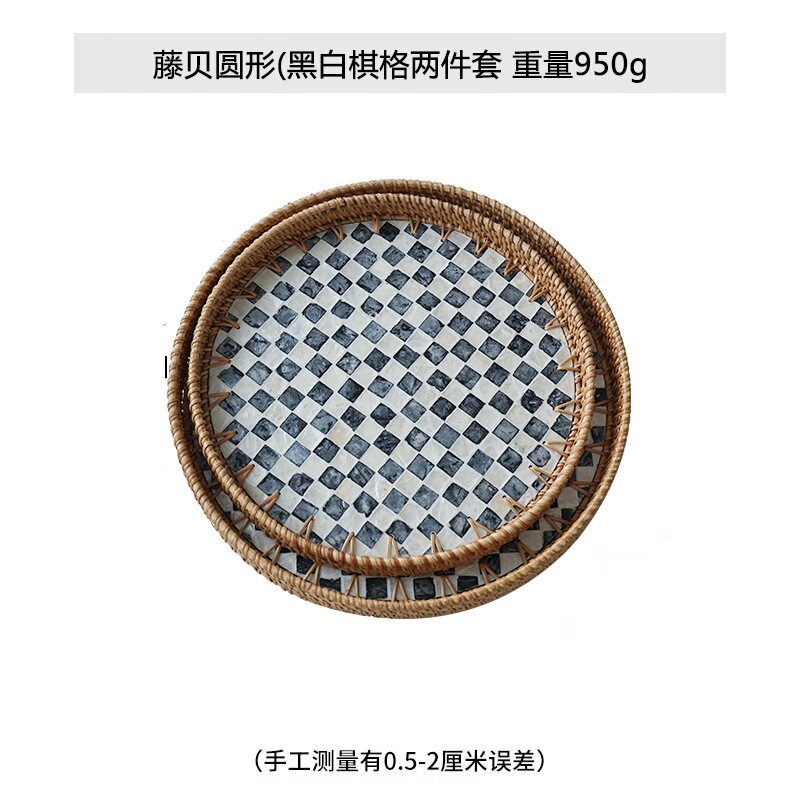 酒店民宿茶水杯子贝壳镶嵌拖盘摆放波西米亚装饰圆形花草树木花纹|undefined